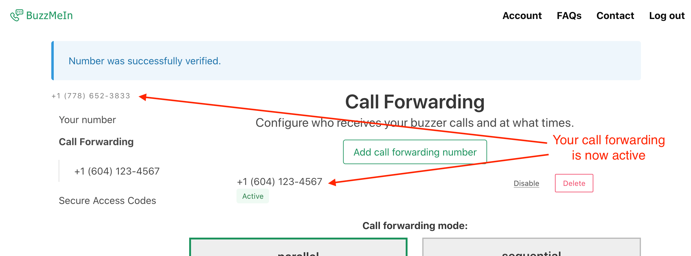 Call forwarding is now active